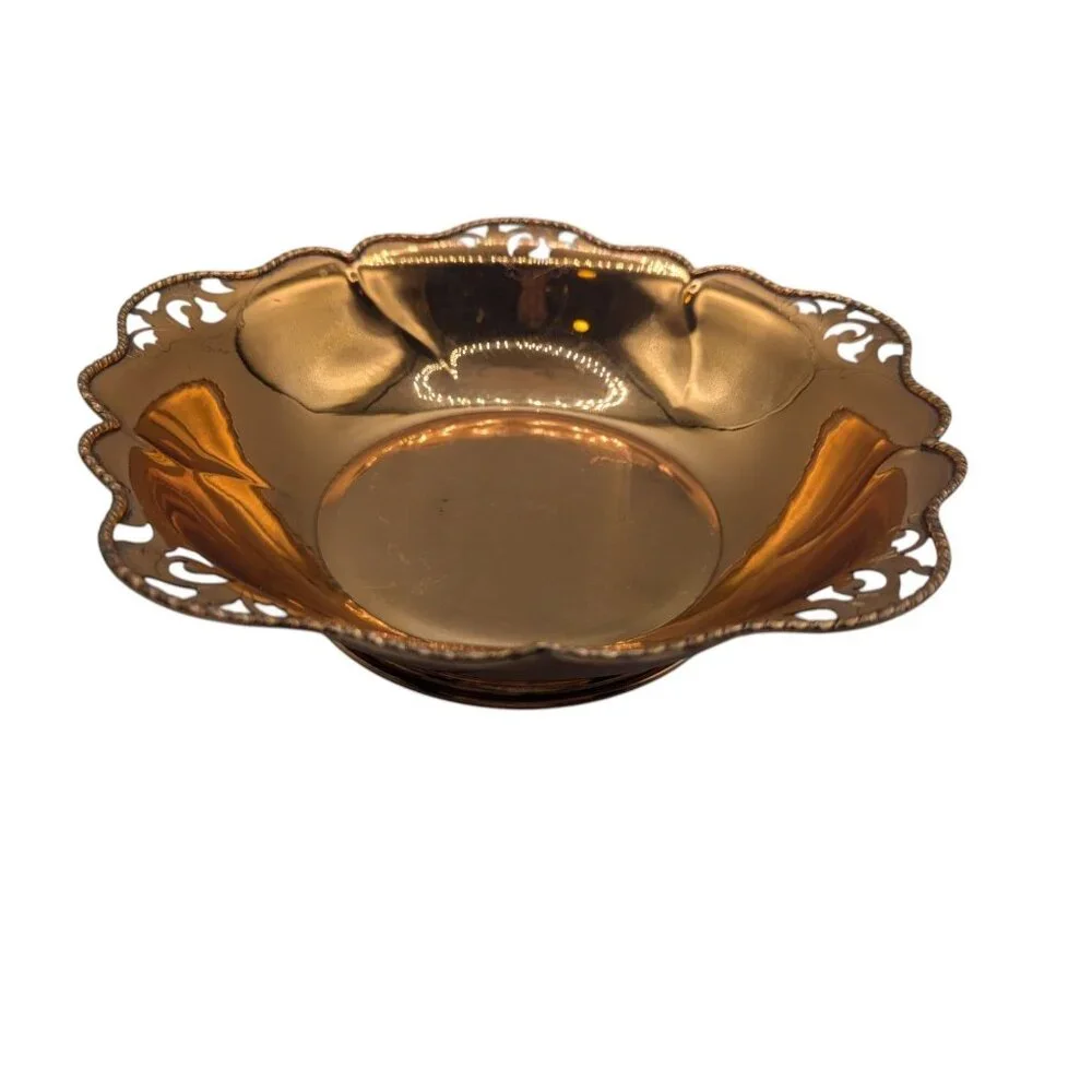 Vintage Copper mastropietro Italy Decorative Bowl With Ornate Scalloped Edge Des
